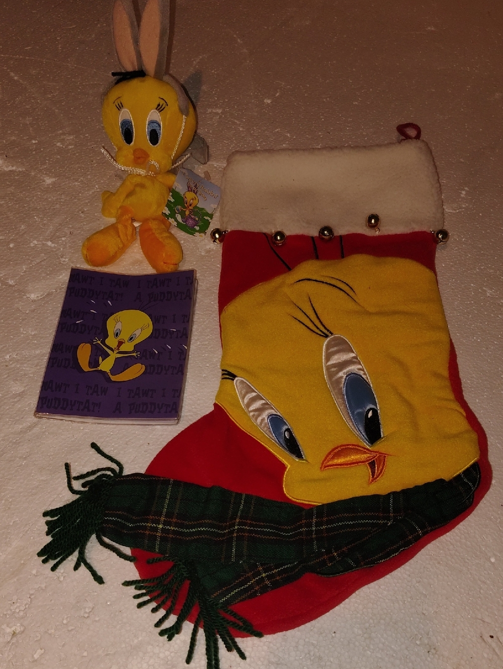 Tweety Christmas Stocking & Tweety As A Bunny Plush Toy And Tweety Photo Album